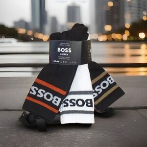 Hugo Boss Men's 3-pack Cotton Crew Socks Made in Italy Black White Size 7-13 New